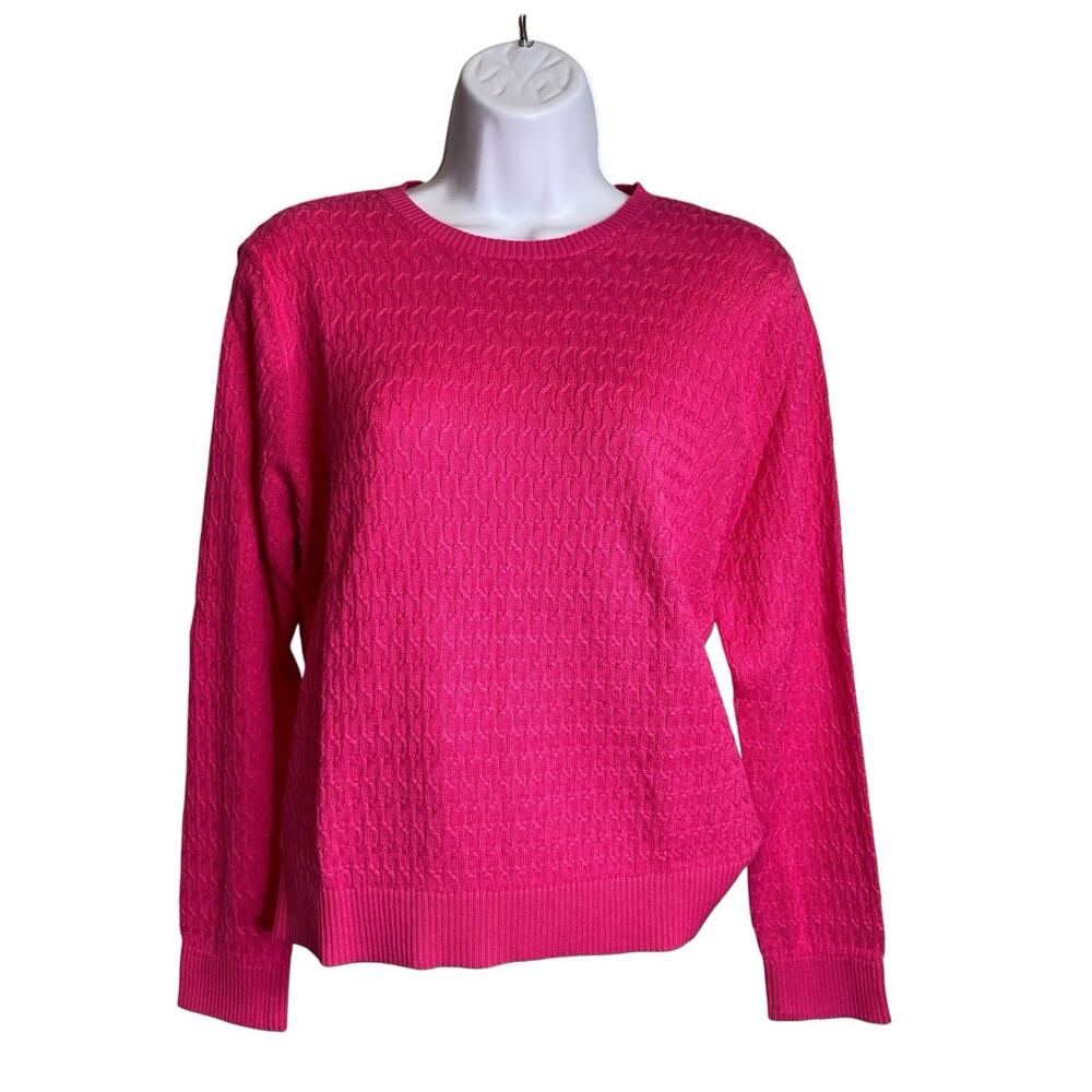Talbots Women's Pink Cable‎ Knit Pima Cotton Crewneck Sweater Size M Coastal